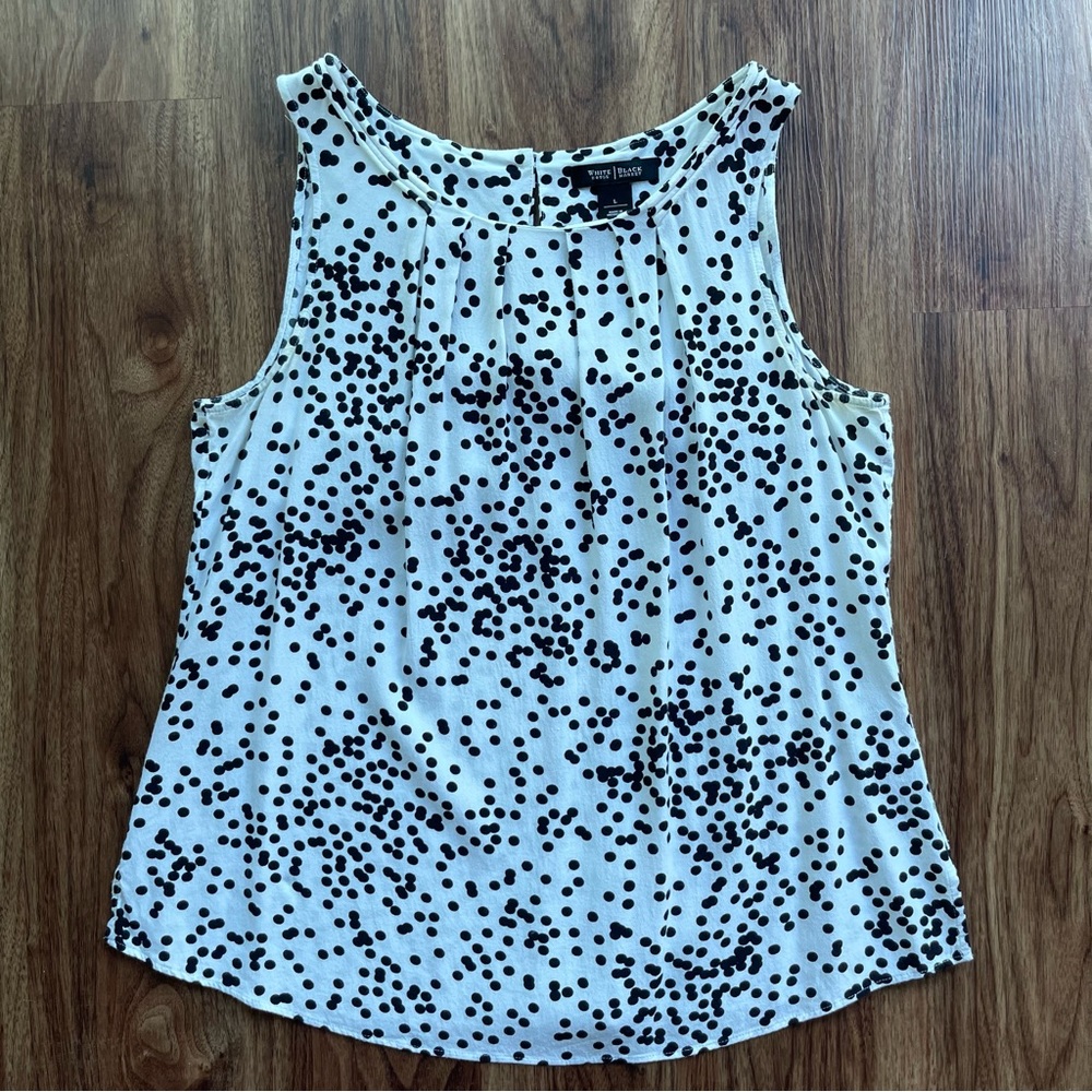 White House Black Market Top Women's Size Large Polka Dot Black White Sleeveless